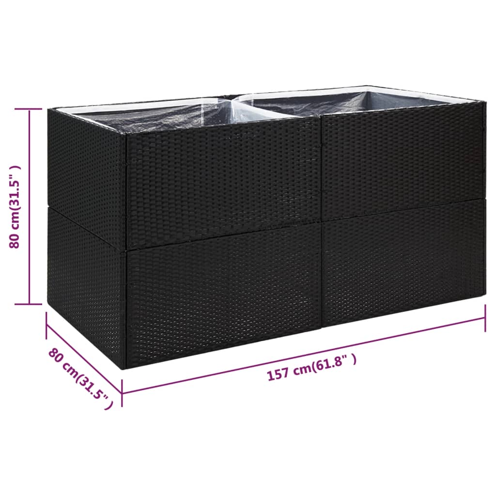 vidaXL Garden Planter Black 61.8"x31.5"x31.5" Poly Rattan-8