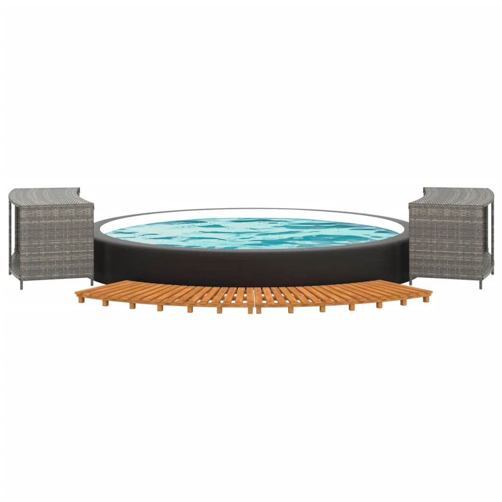 vidaXL Hot Tub Surround Gray Poly Rattan and Solid Wood Acacia-1