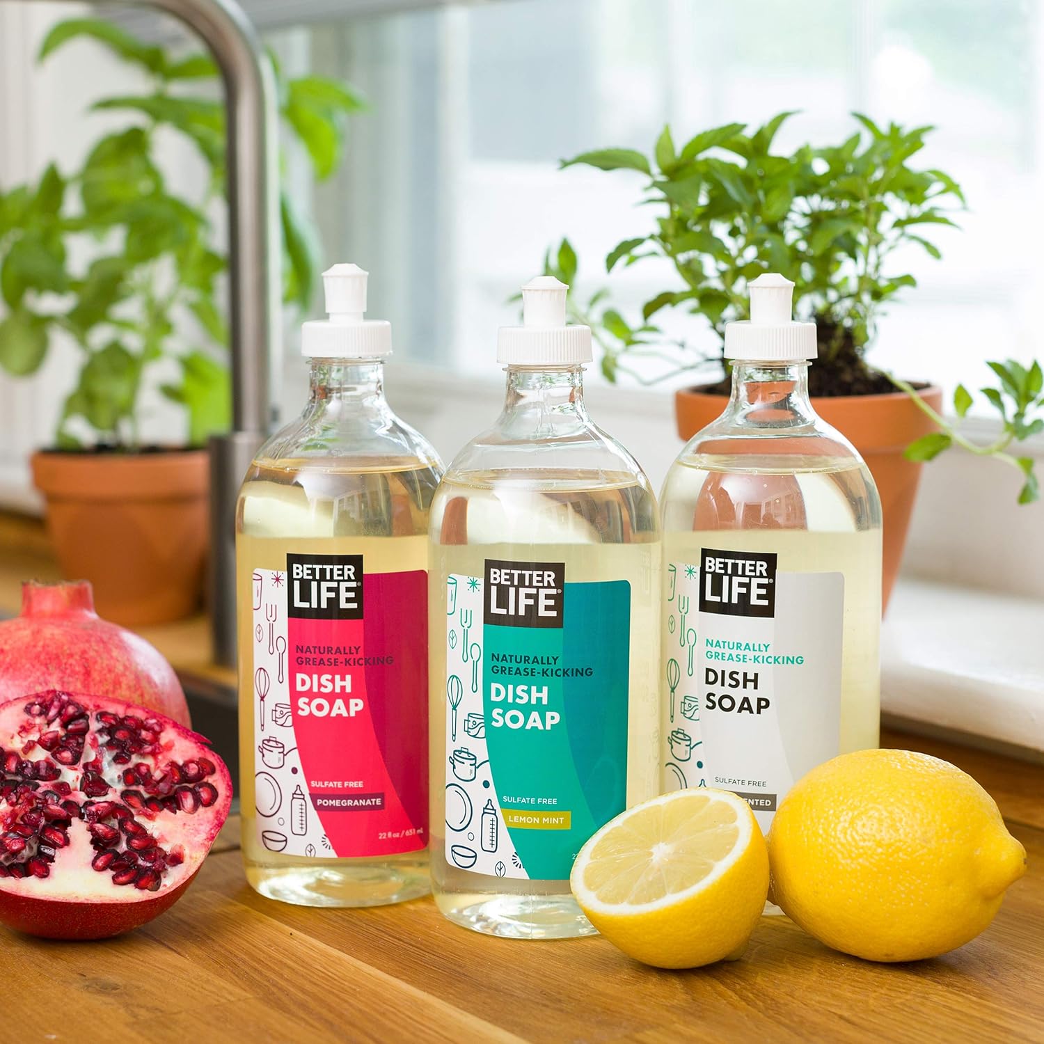 Better Life Dish Soap - Liquid Dishwashing Soap with Vitamin E and Aloe for Home & Kitchen Sink - No Gloves Required Kitchen Soap for Sensitive Skin - 22oz Lemon Mint( 6 X 22 OZ )