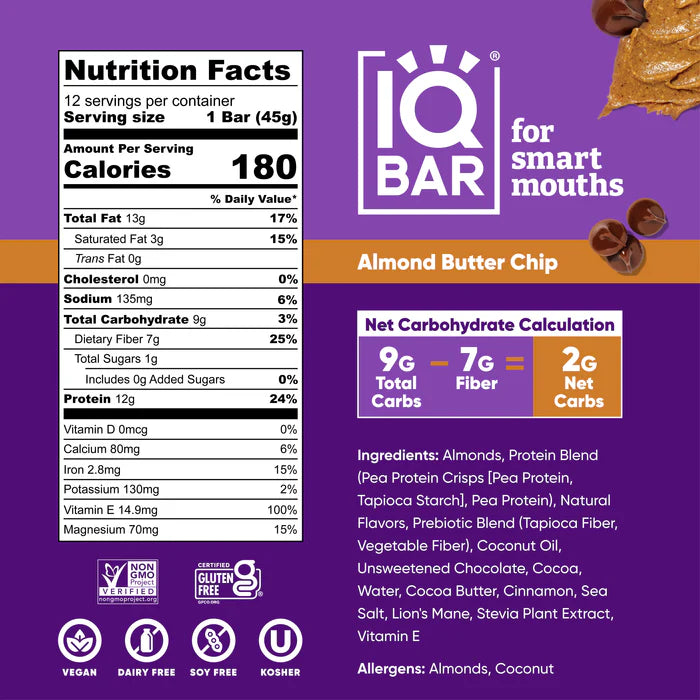 IQBar Almond Butter Chip( 12 X 1.6 OZ )