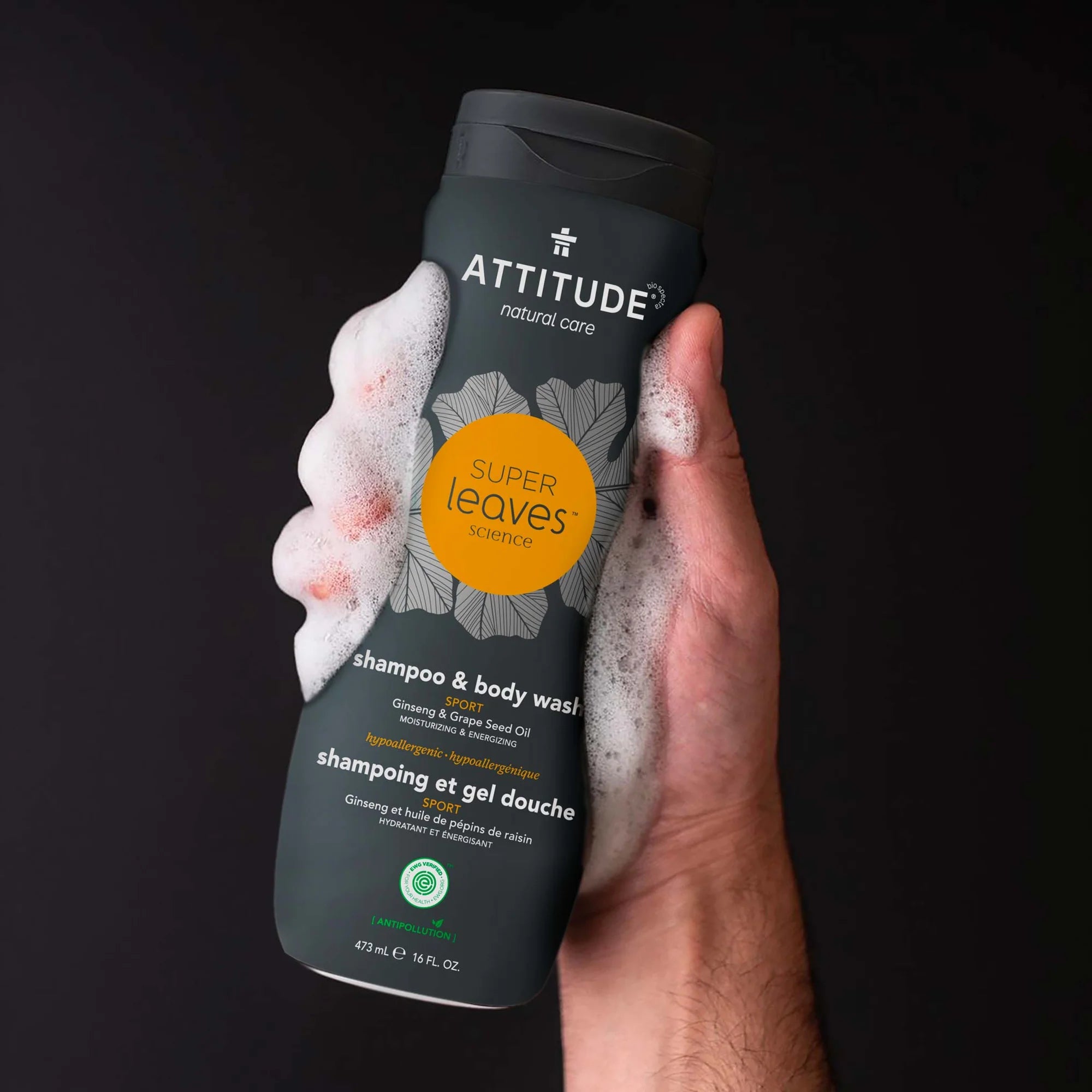 SUPER LEAVES„¢ 2-In-1 Shampoo and Body Wash Sport Ginseng and Grape Seed Oil 16 FL OZ