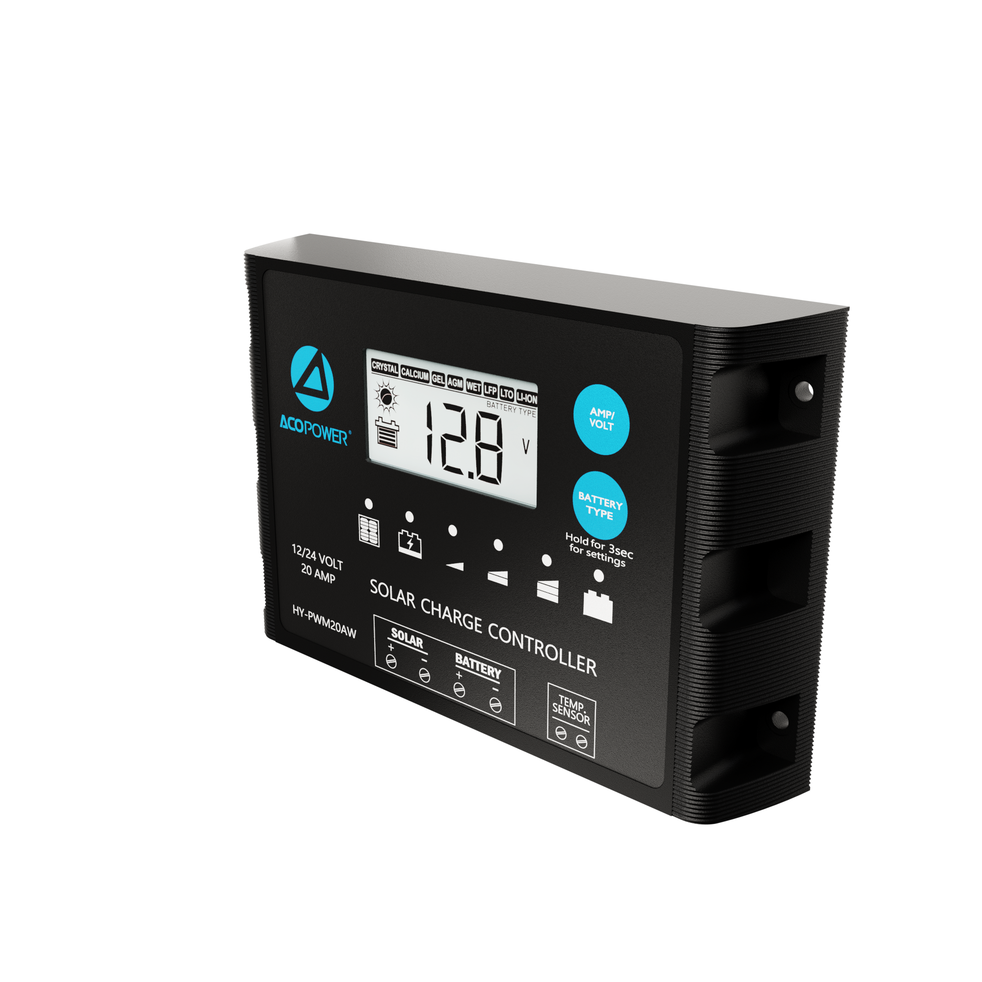 ACOPOWER 20A ProteusX Waterproof PWM Solar Charge Controller with Alligator Clips and MC4 Connectors-4