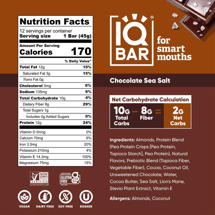 IQbar Chocolate Sea Salt( 12 X 1.6 OZ )