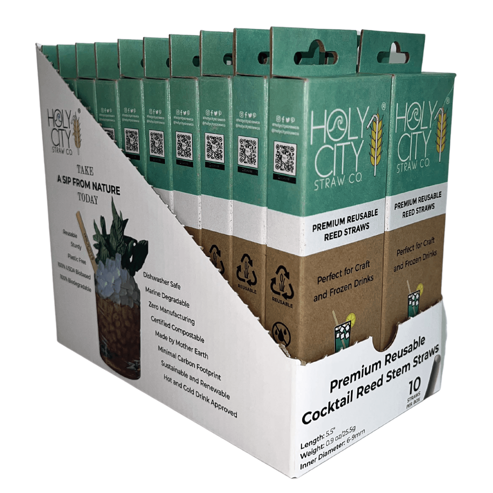 5.5" Jumbo Reed Stem Drinking Straws | Inner pack | 20 x 10ct. Boxes-2