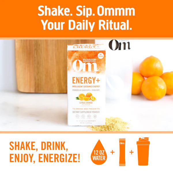 Om Energy+ Citrus Orange Mushroom Drink Mix, 10 ct