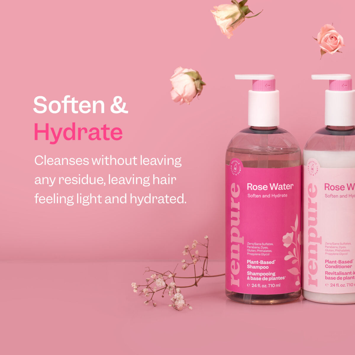 Renpure Rose Water Soften & Hydrate Shampoo 24oz