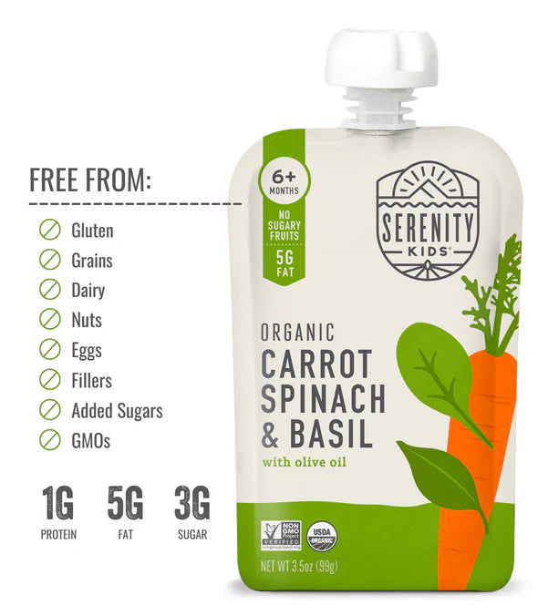 Serenity Kids Organic Carrot Spinach & Basil with Organic Olive Oil
