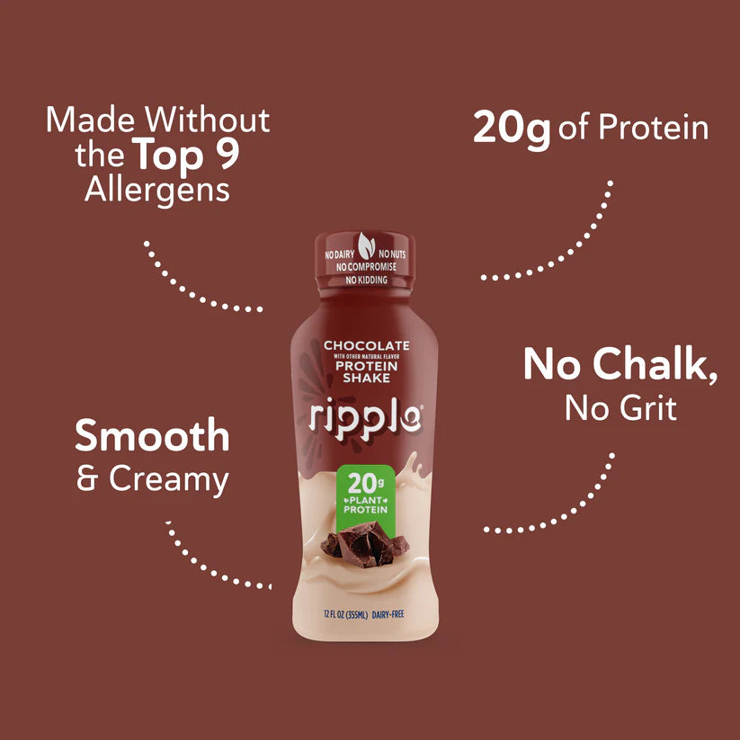 Ripple Chocolate Plant-Based Protein Shake  (12 X 12 OZ )