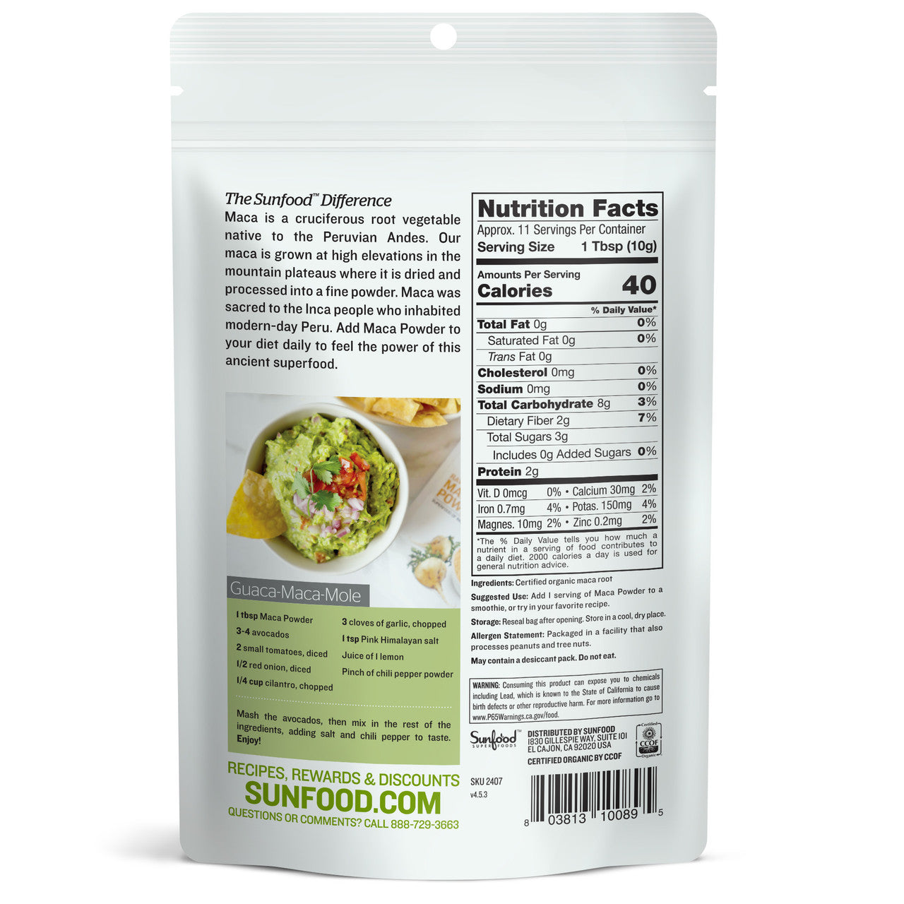 Sunfood Organic Maca Powder 8 oz