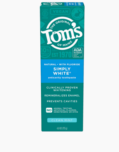 Tom's Of Maine Simply White Clean Mint Anticavity Toothpaste 6 Pack