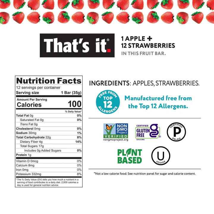 That's It Apple + Strawberry Fruit Bars( 12 X 1.2 OZ )