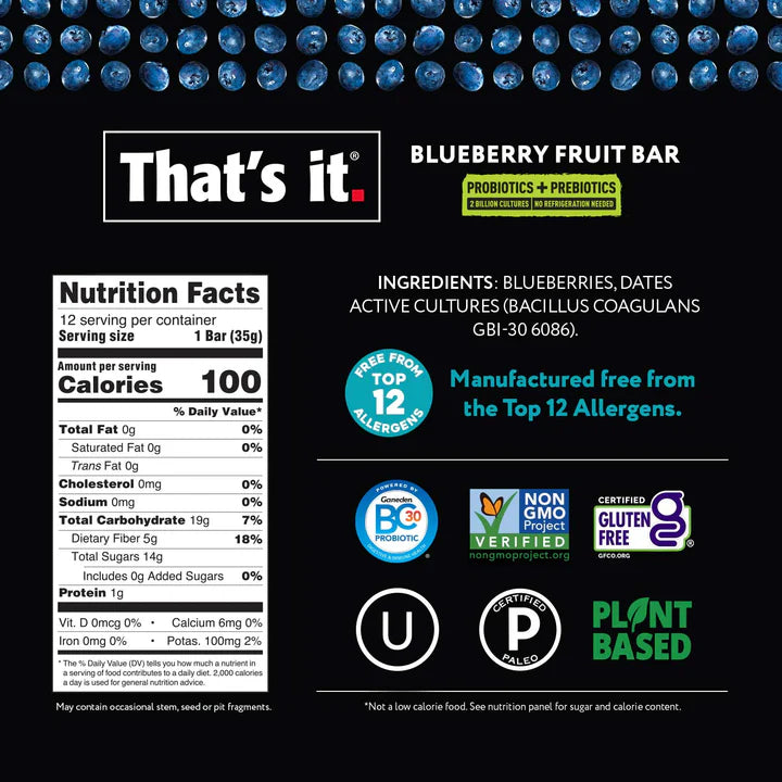 That's It Blueberry Probiotic Fruit Bars ( 12 X 1.2 OZ )