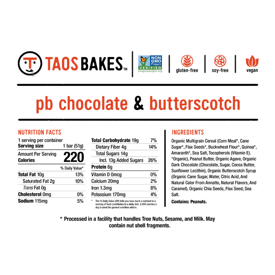 TAOS BAKES PB CHOCOLATE + BUTTERSCOTCH ( 12 X 1.8 OZ )