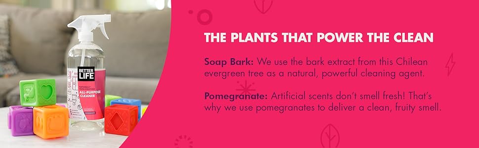 Better Life All Purpose Cleaner - Multipurpose Home and Kitchen Cleaning Spray for Glass, Countertops, Appliances, Upholstery & More - Multi-surface Spray Cleaner - 32oz Pomegranate
