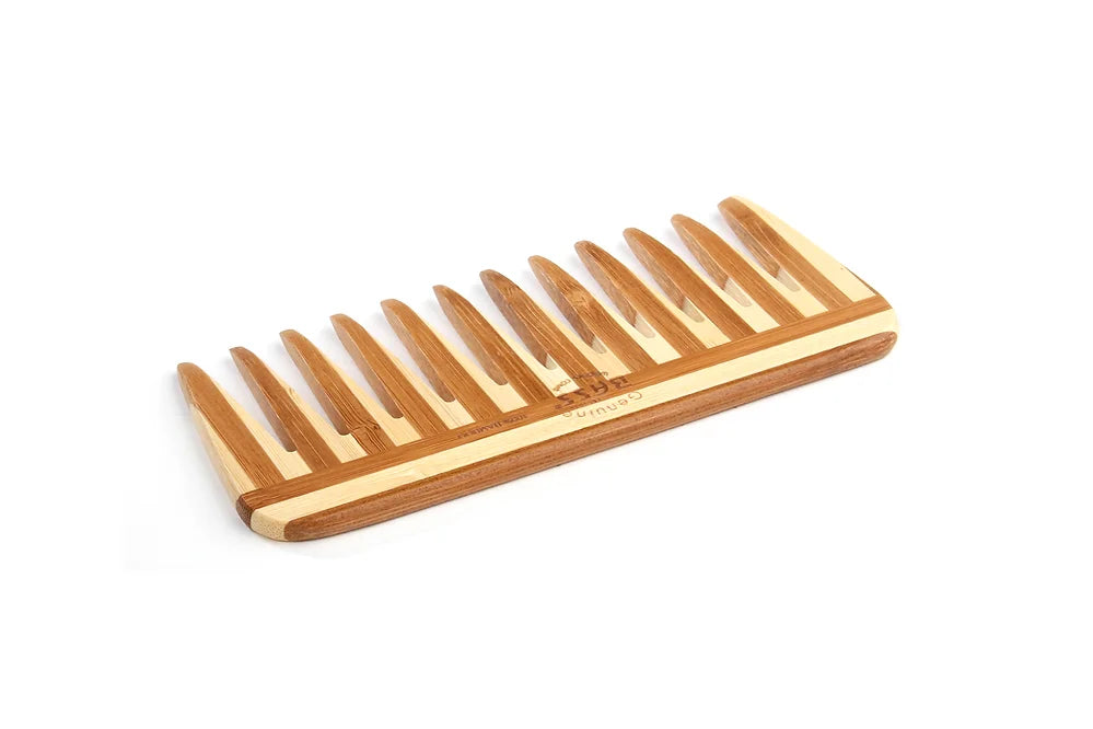 Bass W2 Striped Bamboo Wide Tooth Style Grooming Comb