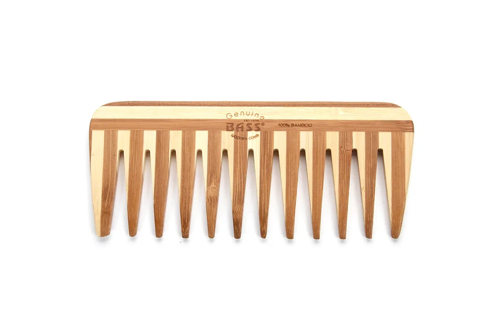 Bass W2 Striped Bamboo Wide Tooth Style Grooming Comb