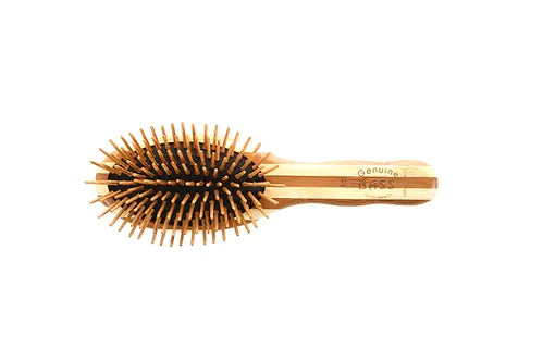 Bass Green Brush 15 | Small Oval Hairbrush with Bamboo Pins + Bamboo Handle