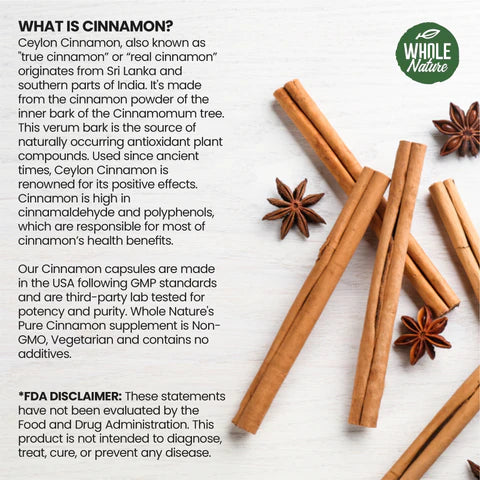 Whole Nature Cinnamon Capsules 1200mg, Made With Organic Ceylon