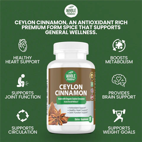 Whole Nature Cinnamon Capsules 1200mg, Made With Organic Ceylon