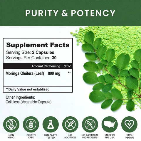 Whole Nature Moringa Capsules, 800mg Organic Moringa Oleifera