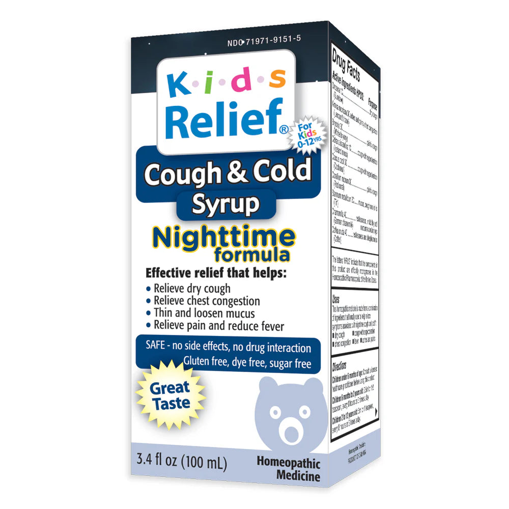 Kids Relief Cough & Cold Nightime Syrup for Kids 0-12 Years (1x3.4OZ )