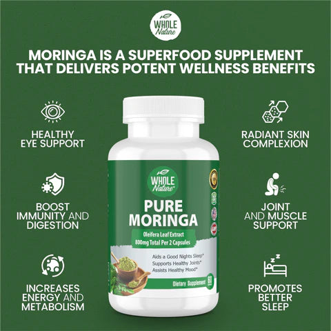 Whole Nature Moringa Capsules, 800mg Organic Moringa Oleifera