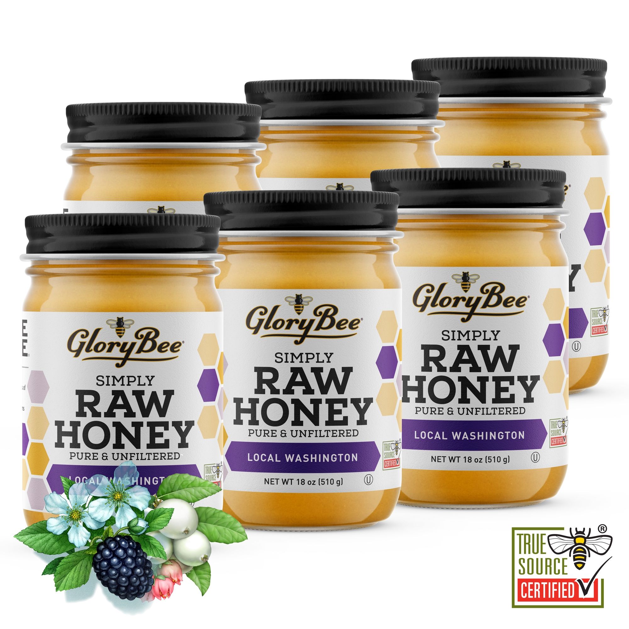 GloryBee Raw Washington Honey 6/18 ounce case