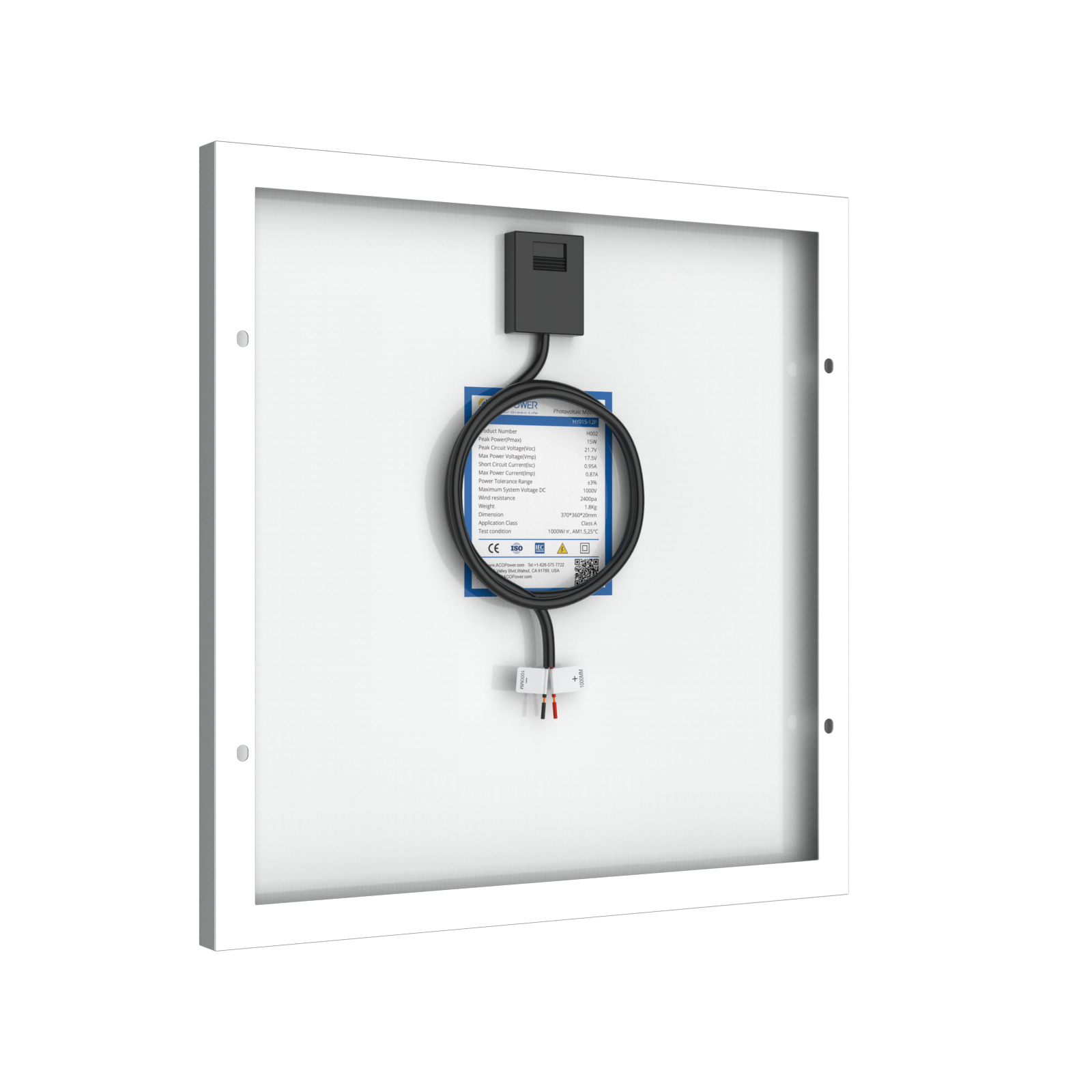 ACOPower 15W Poly Solar Panel for 12 Volt Battery Charging-50