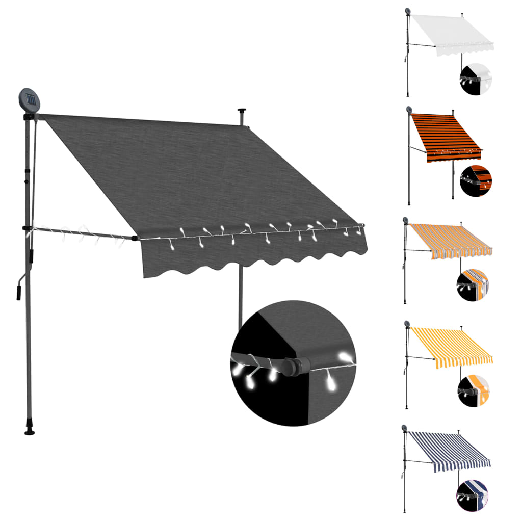 vidaXL Retractable Awning with Hand Crank and LEDs Sunshade Patio Shelter-5