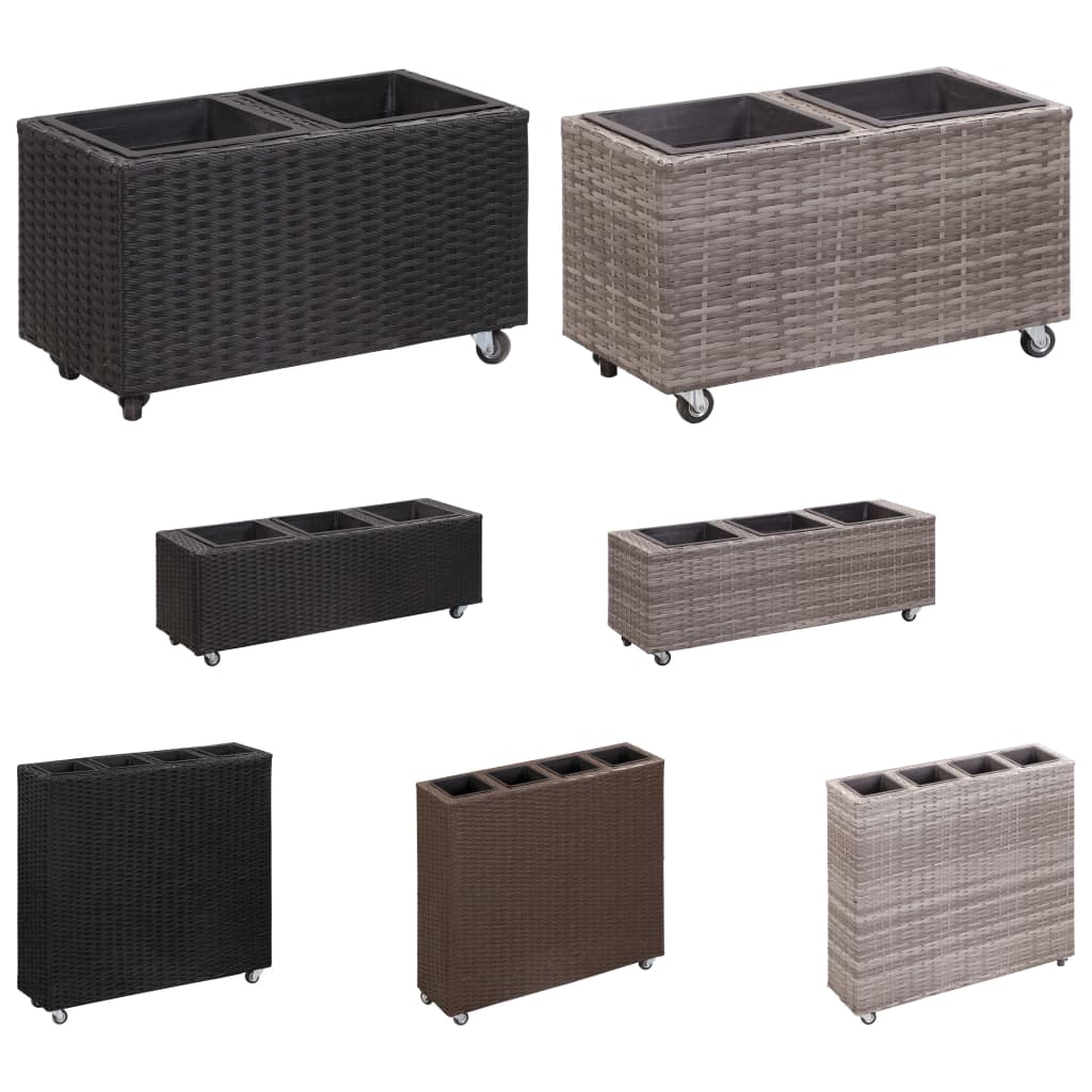 vidaXL Planter with Wheels Flower Box with Removable Inner Pots Poly Rattan-7