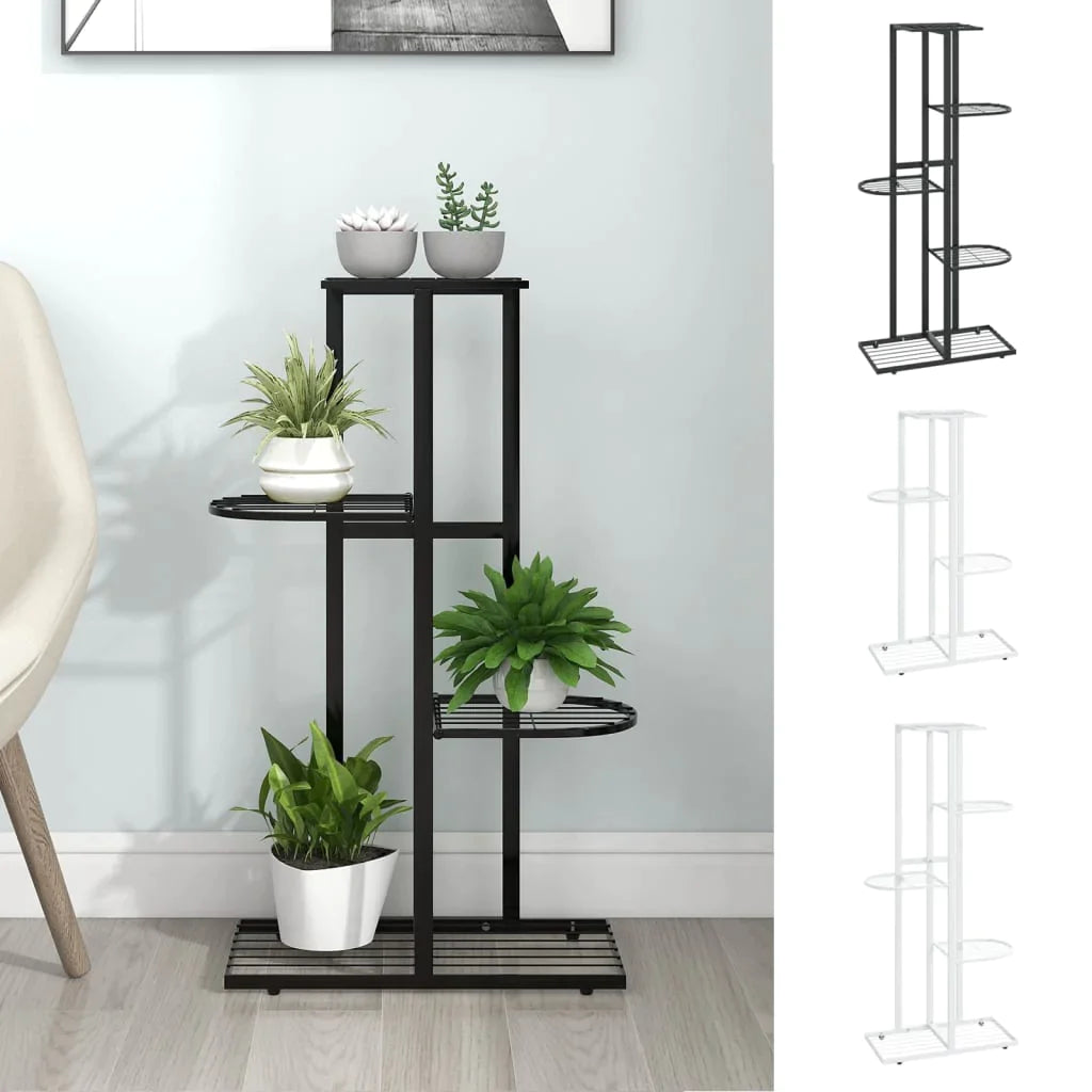 vidaXL 4-Floor Flower Stand Metal Display Shelf Rack Black/White 29.9"/38.6"-1