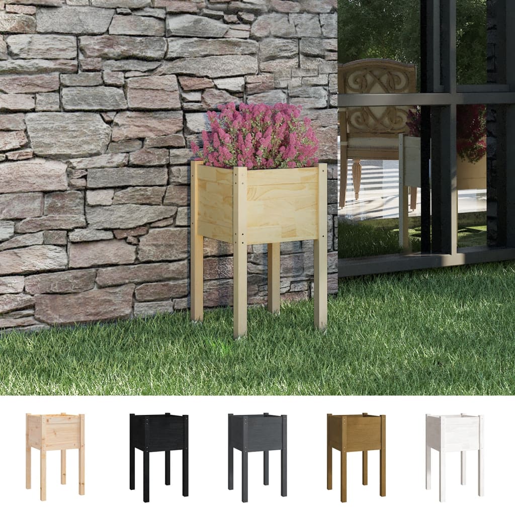 vidaXL Garden Planters 2 pcs Black 15.7"x15.7"x27.6" Solid Wood Pine-11