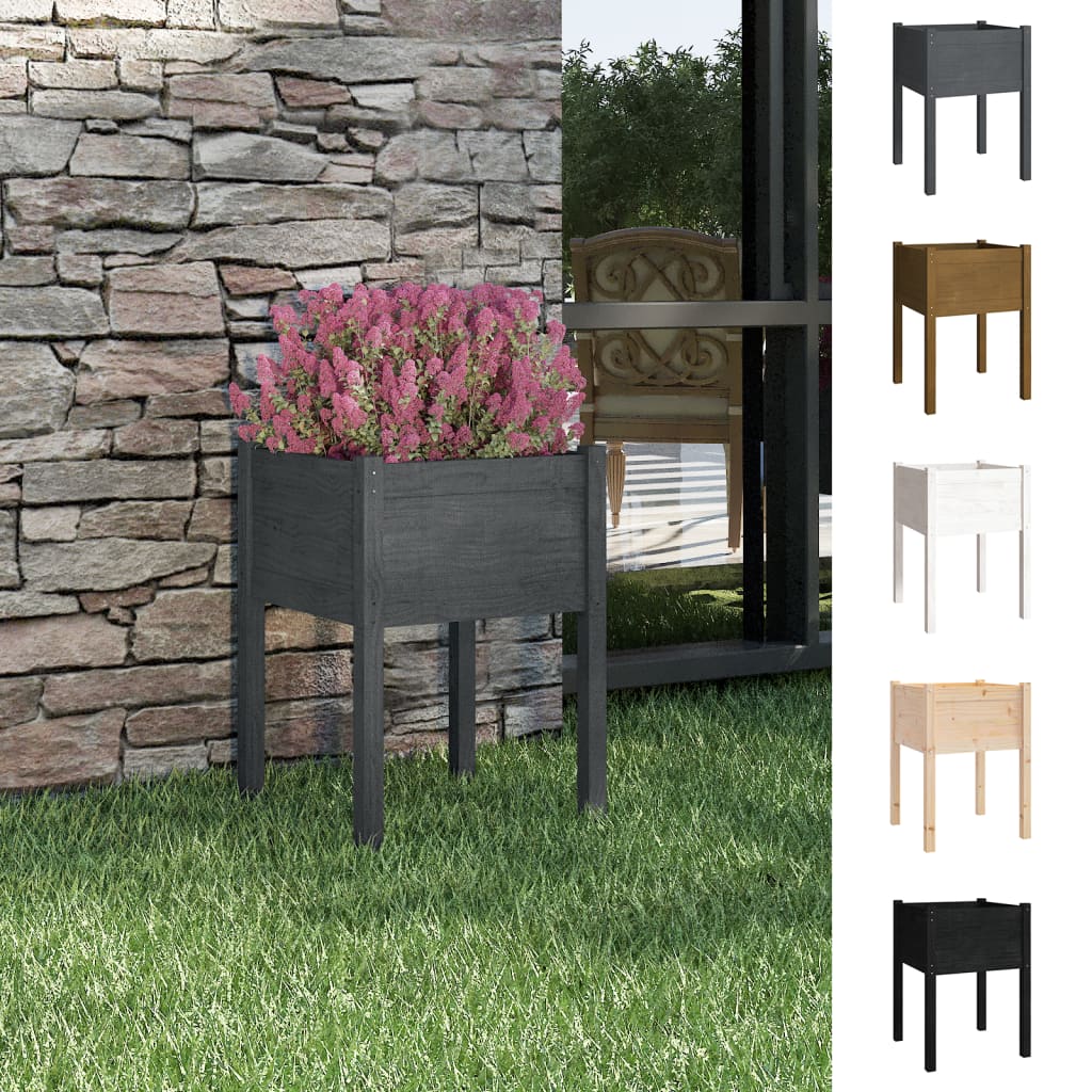 vidaXL Garden Planter Black 19.7"x19.7"x27.6" Solid Wood Pine-24