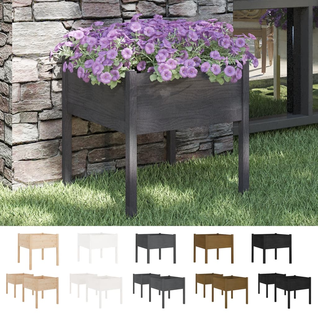 vidaXL Garden Planters 2 pcs Black 27.6"x27.6"x27.6" Solid Wood Pine-1