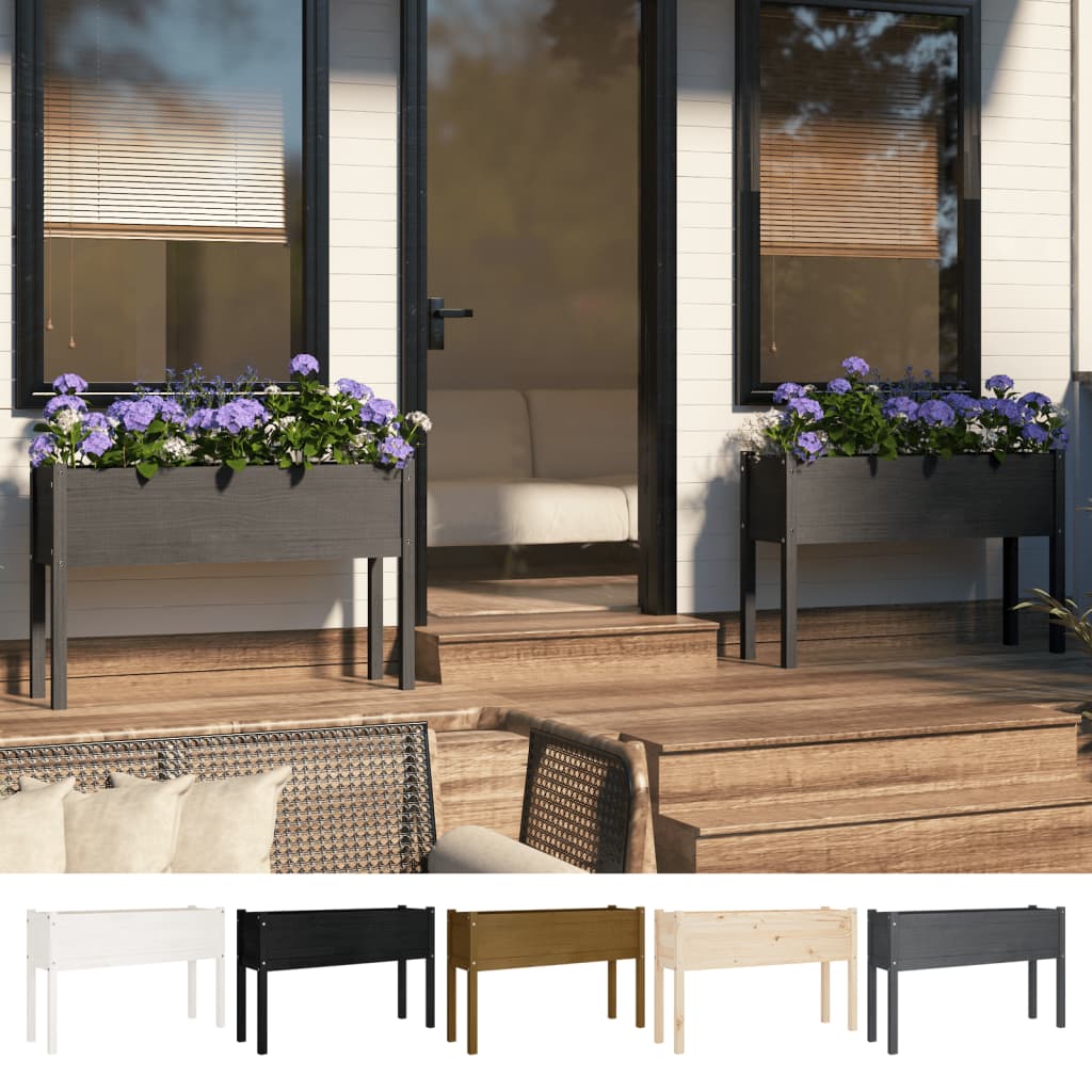 vidaXL Planter Outdoor Raised Garden Bed Flower Box with Legs Solid Wood Pine-21