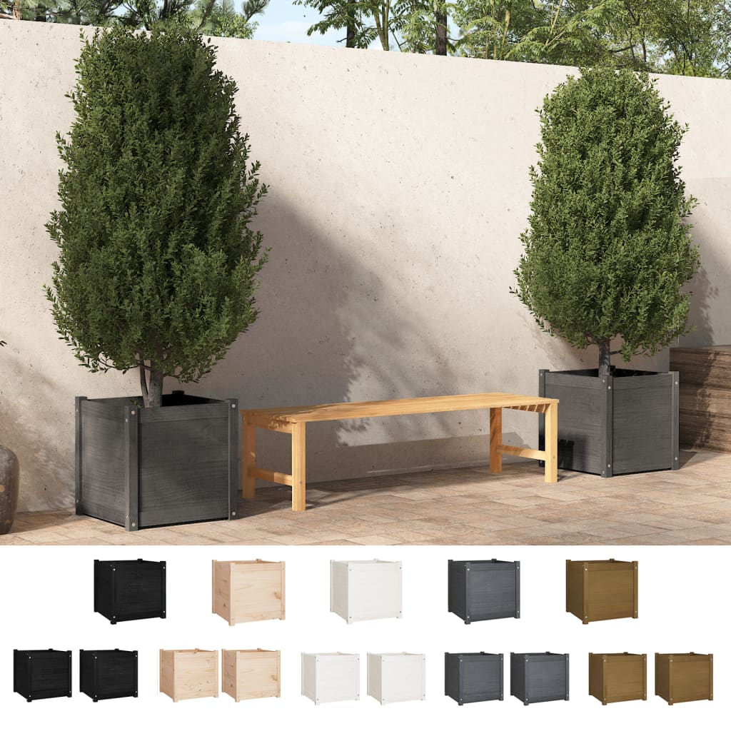 vidaXL Garden Planter Black 19.7"x19.7"x19.7" Solid Wood Pine-11