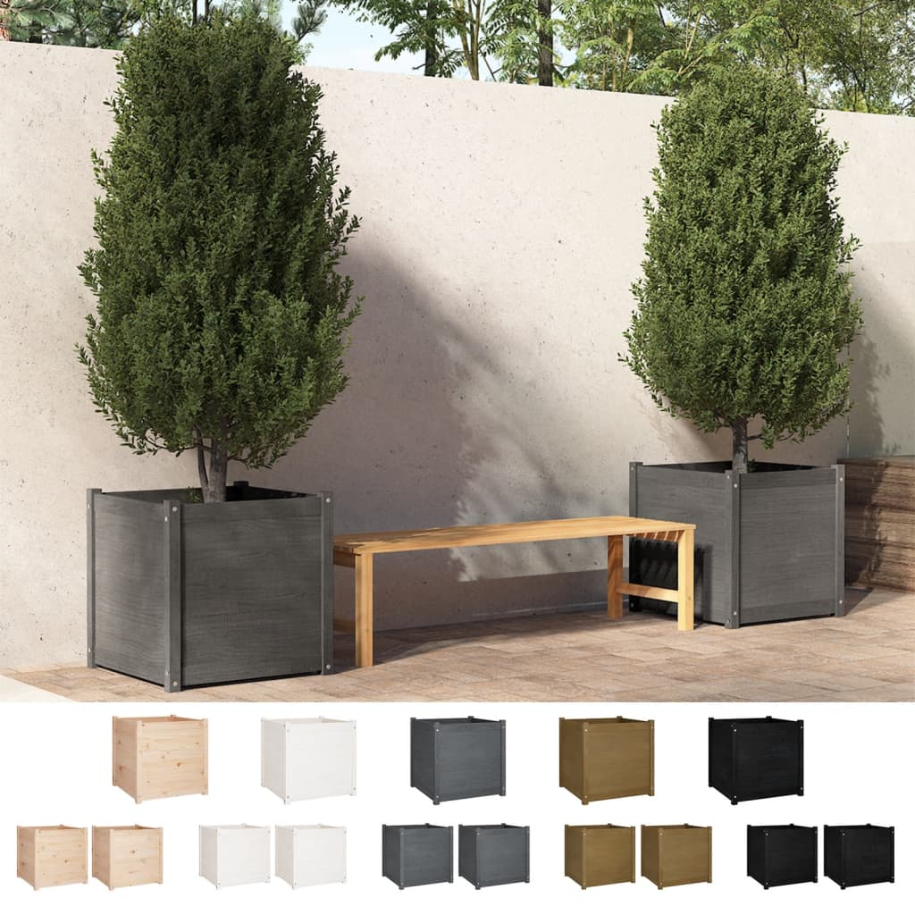 vidaXL Garden Planters 2 pcs Black 23.6"x23.6"x23.6" Solid Wood Pine-22