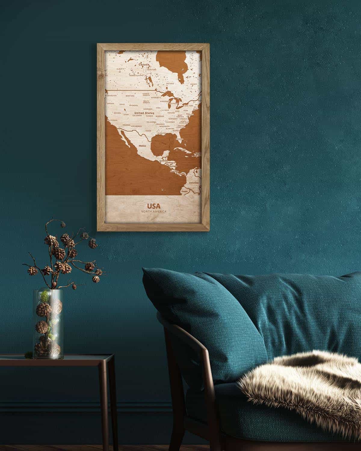 Wooden Map of USA, Country Map in oak frame-4