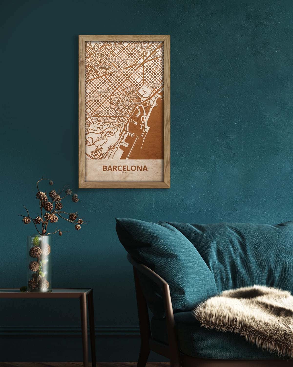Wooden Street Map of Barcelona - Urban City Plan 2