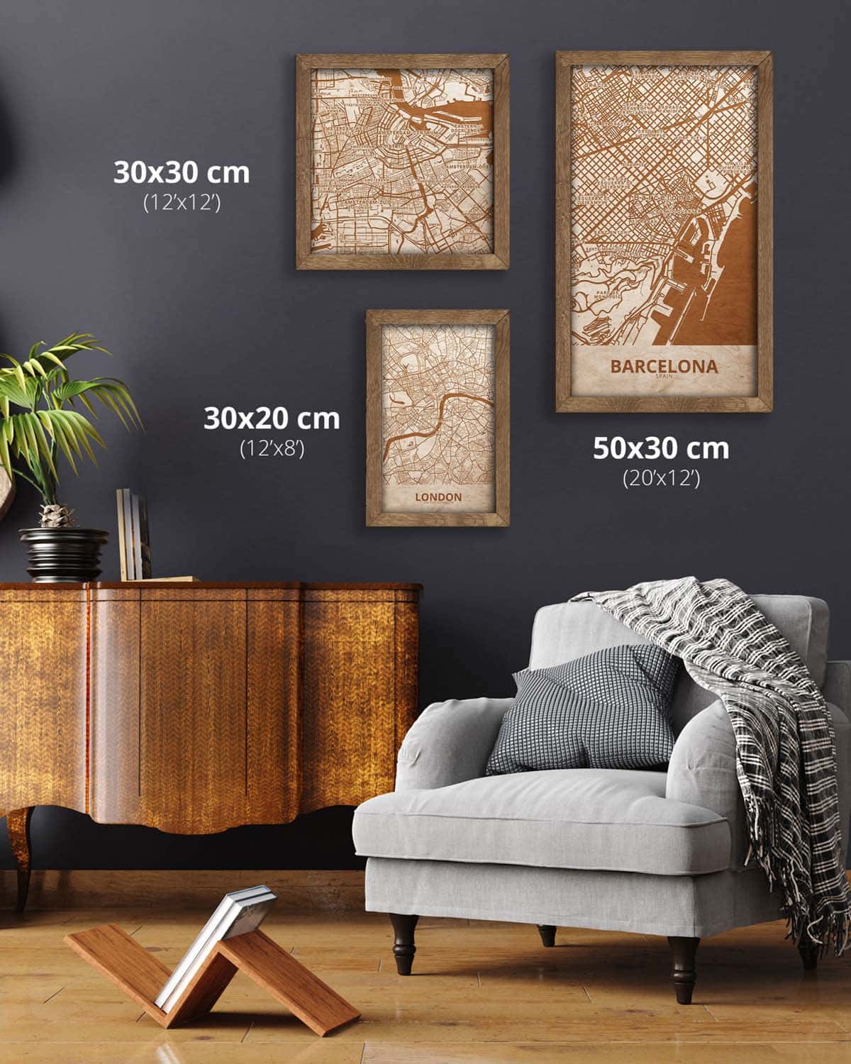 Wooden Street Map of Barcelona - Urban City Plan 3