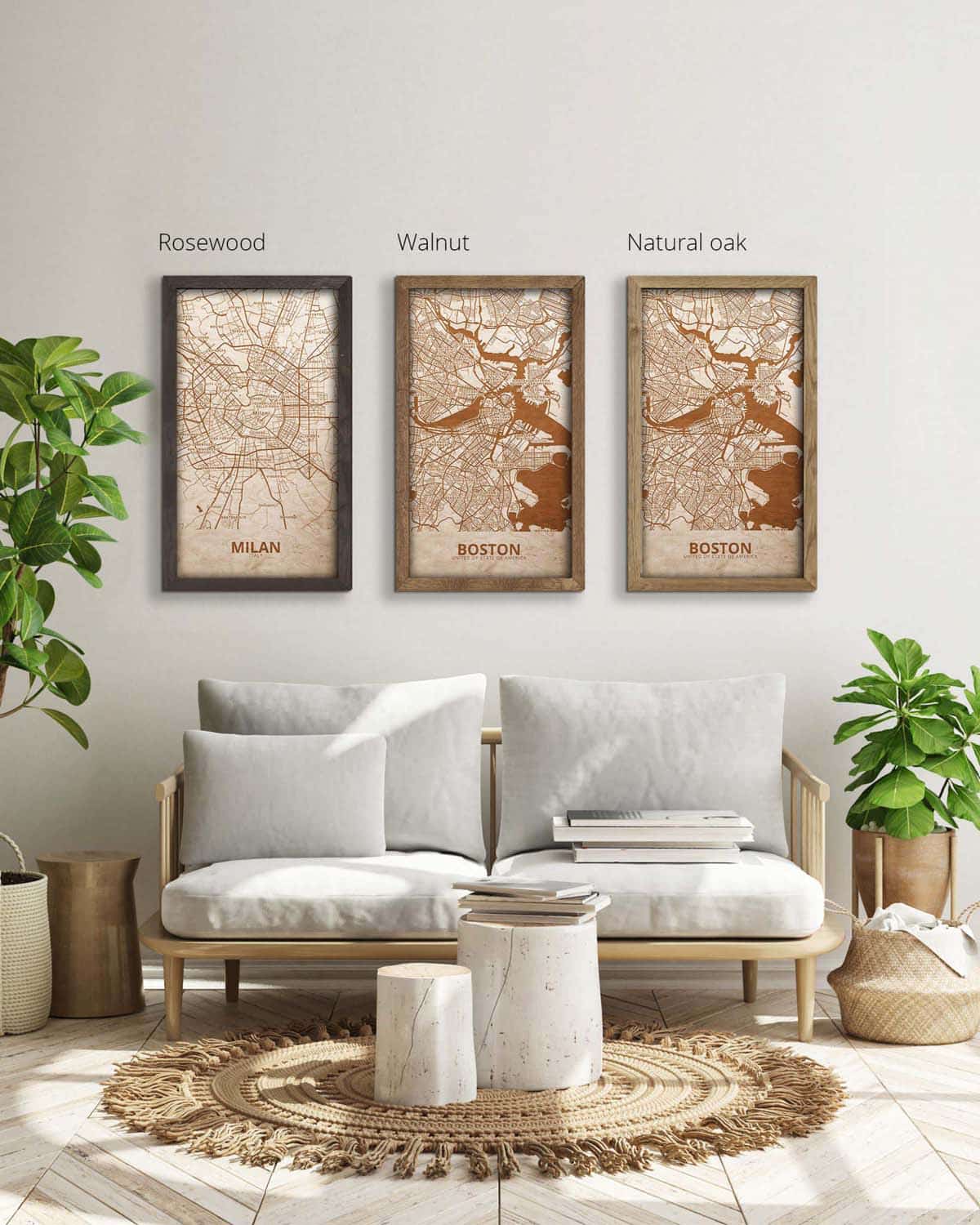 Wooden Street Map of Boston - Urban City Plan 5