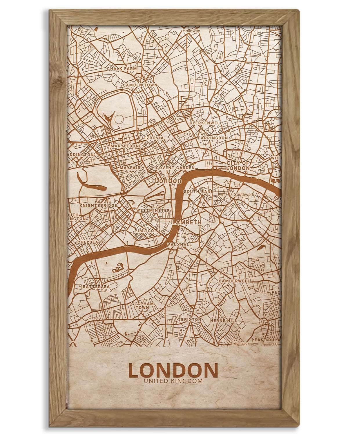 Wooden Street Map of London - Urban City Plan 5