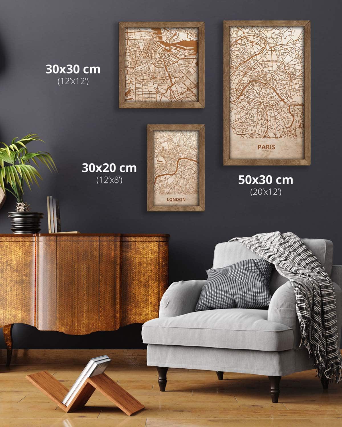 Wooden Street Map of Paris - Urban City Plan 3