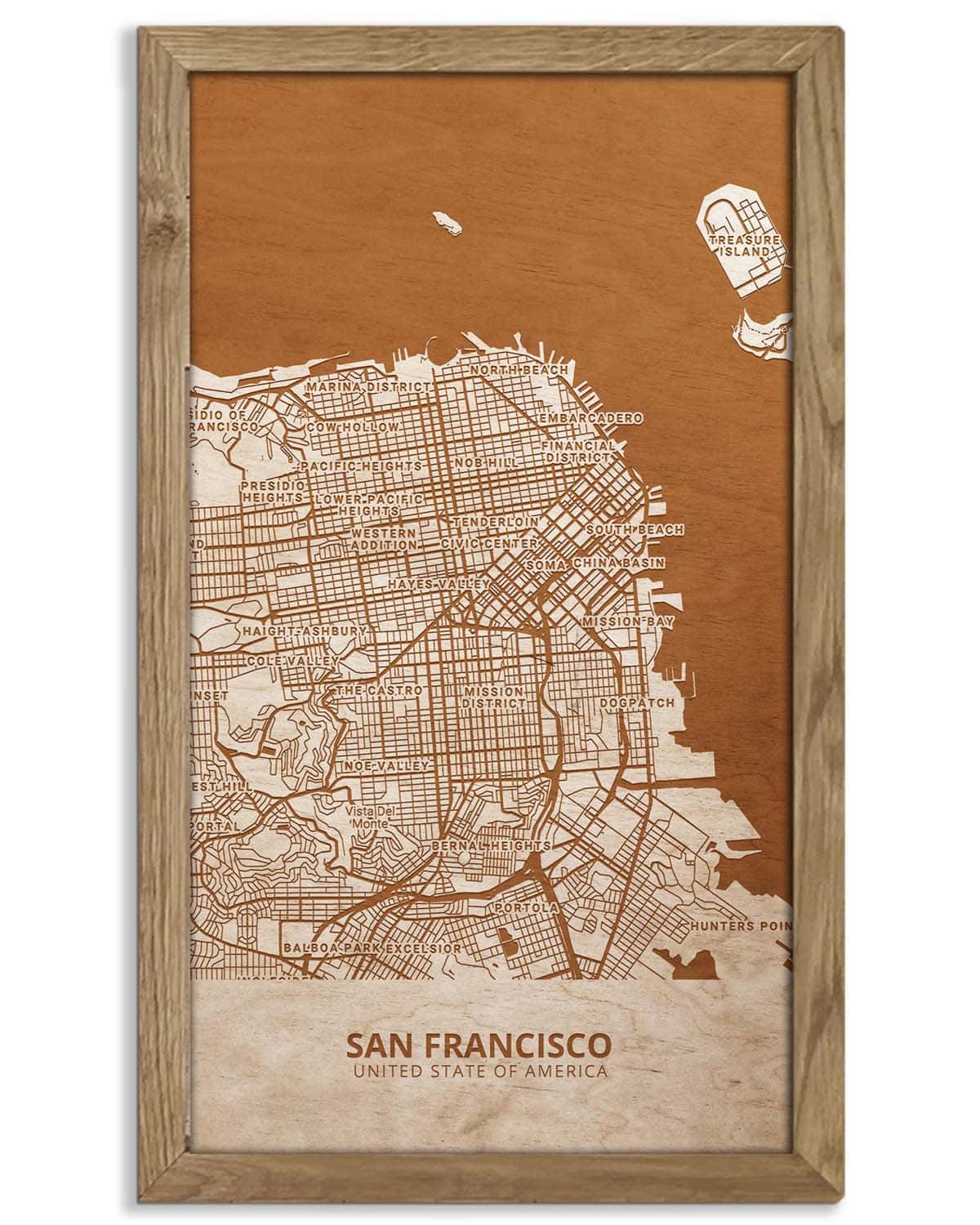 Wooden Street Map of San Francisco- Urban City Plan 1