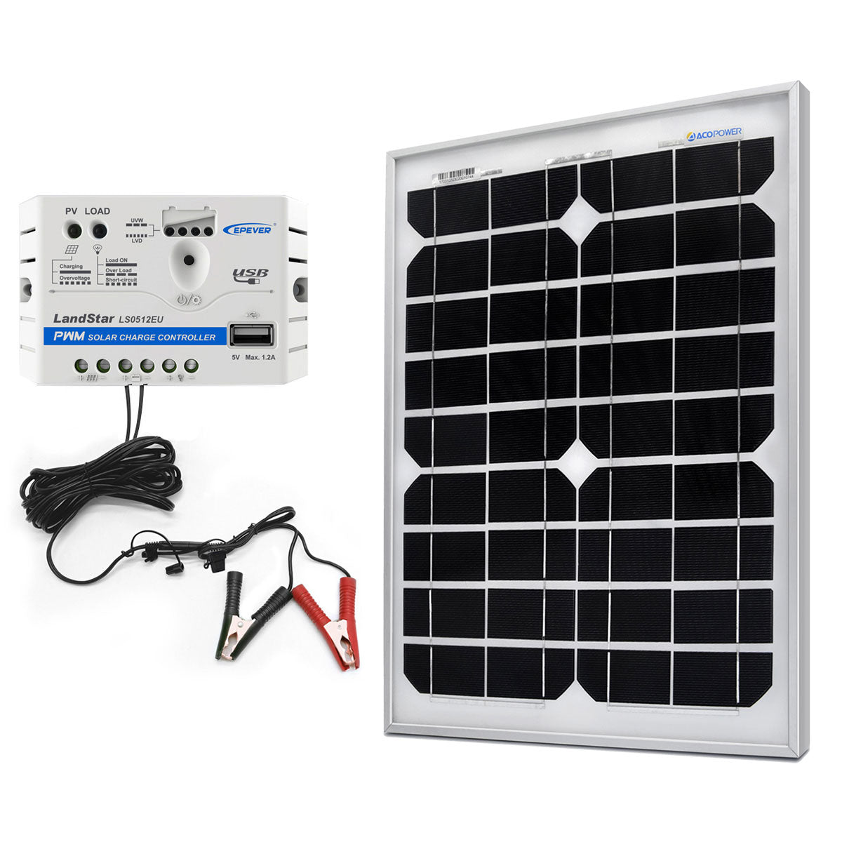 ACOPower 20W 12V Solar Charger Kit, 5A Charge Controller with Alligator Clips-0