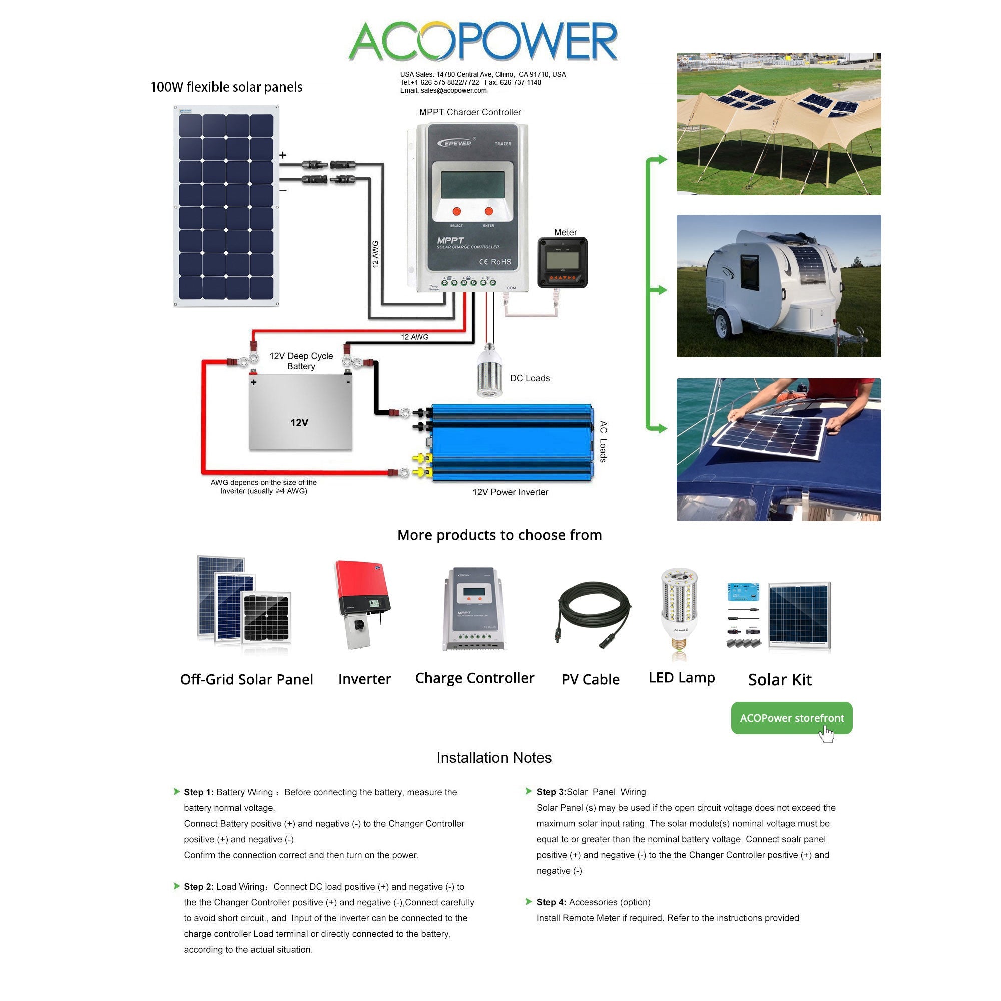 ACOPower 110w 12v Flexible Thin lightweight ETFE Solar Panel with Connector-10