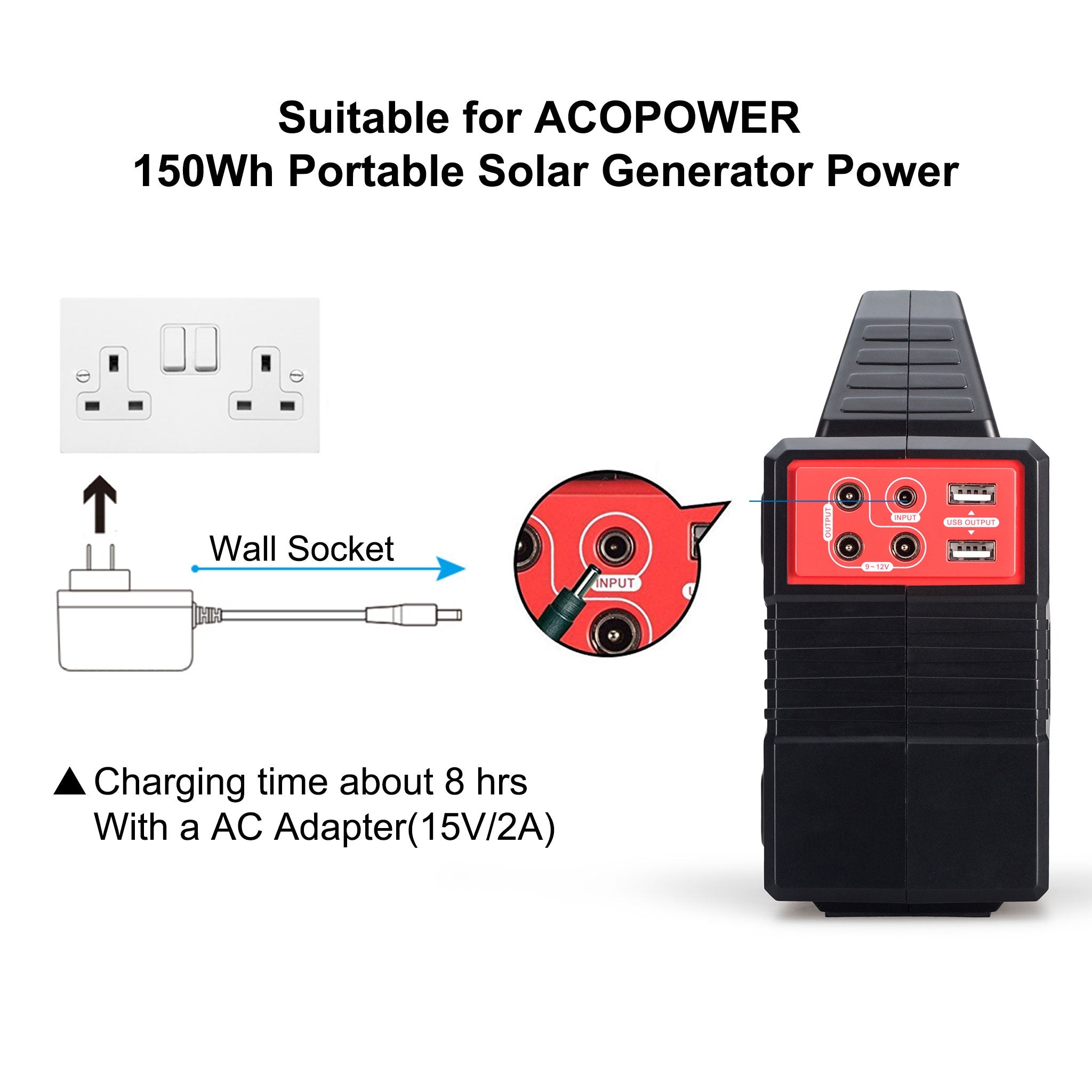 ACOPOWER AC Charge Adapter for 150wh Solar Generaor-3