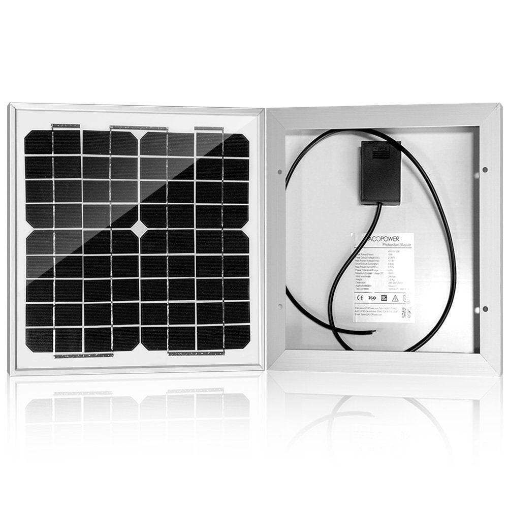 ACOPower 10W 12V Solar Charger Kit, 5A Charge Controller with Alligator Clips-5