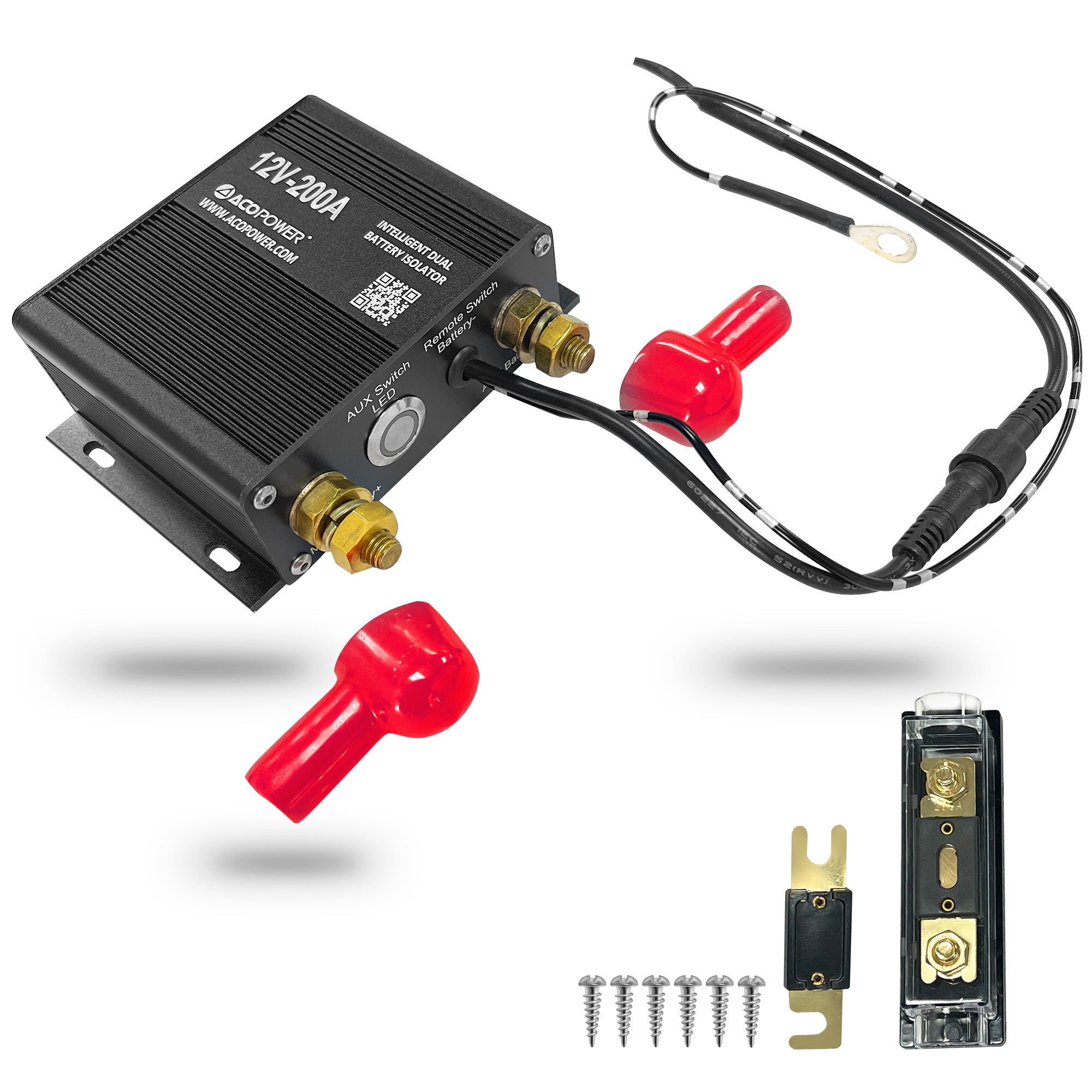 ACOPOWER Dual Battery Isolator Kit, 12V 200 Amp Voltage Sensitive Complete VSR Double Battery Smart Automatic Charger Fit SUV Marine Car UTV ATV RV Boat Camper Truck-0