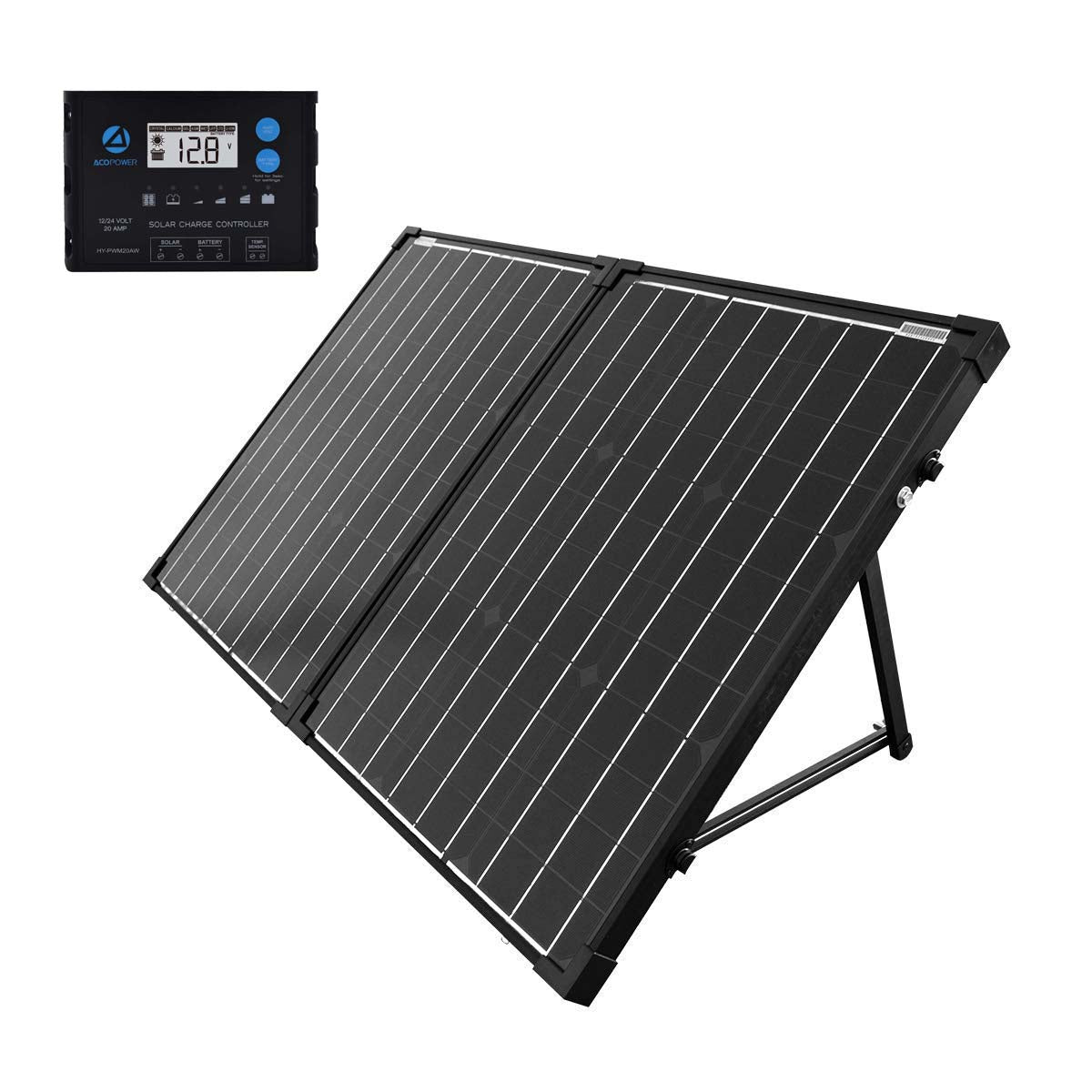 ACOPower 100w 12v Portable Solar Panel kit, Foldable Mono Suitcase, proteusX Waterproof 20A Charge Controller-0